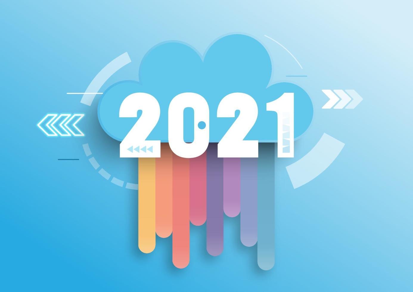 concept infographique 2021 année. tendances chaudes, perspectives dans les services et technologies de cloud computing, stockage de big data, communication. illustration vectorielle. vecteur