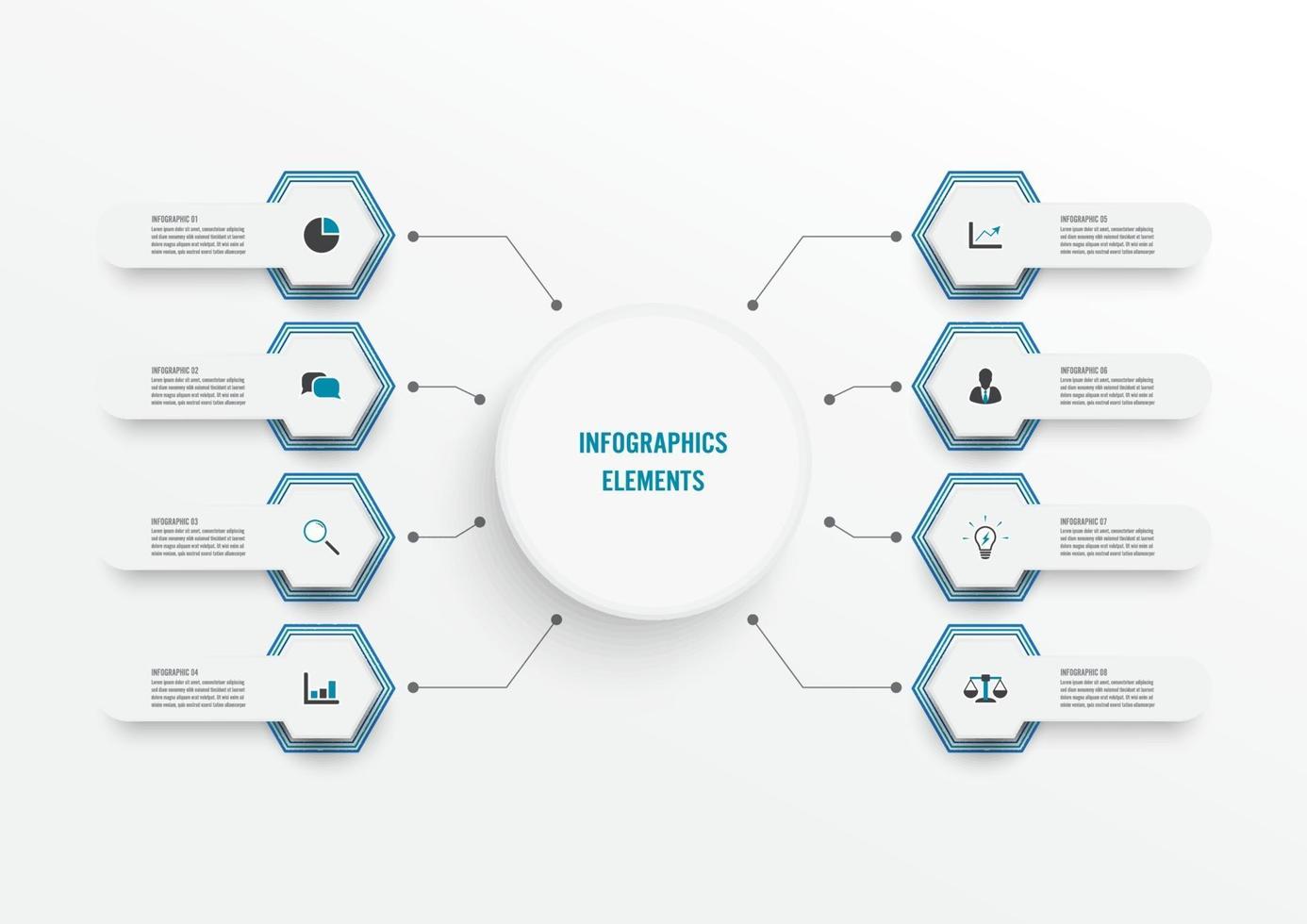 modèle infographique de vecteur avec étiquette en papier 3d, cercles intégrés. concept d'entreprise avec 8 options. pour le contenu, le diagramme, l'organigramme, les étapes, les pièces, les infographies de chronologie, le flux de travail, le graphique.