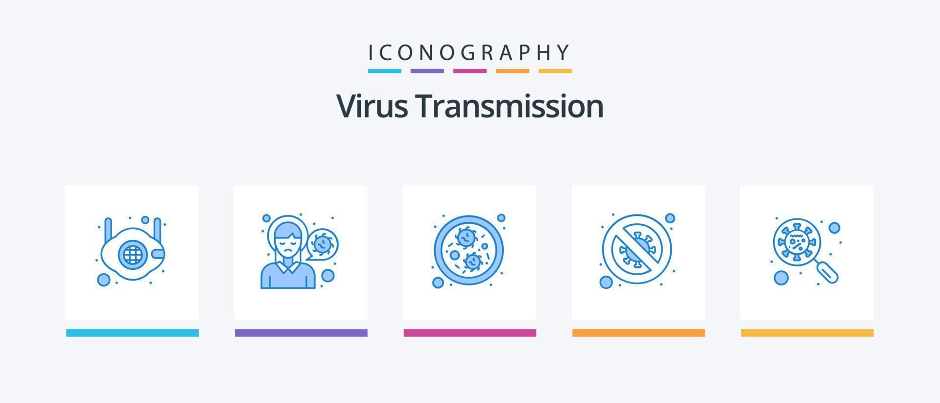 virus transmission bleu 5 icône pack comprenant dévirus. non. bactéries. interdit. bactéries. Créatif Icônes conception vecteur