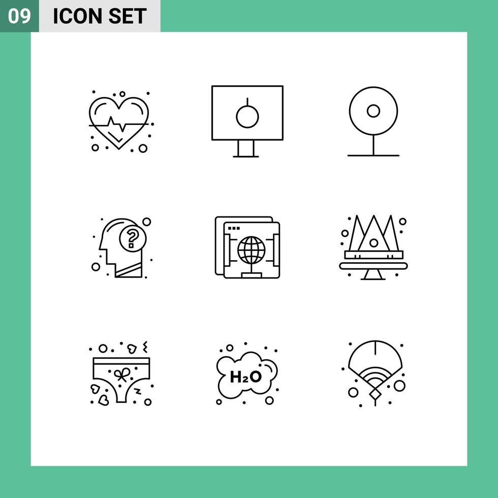 universel icône symboles groupe de 9 moderne grandes lignes de Humain éducation sécurité répondre jouer modifiable vecteur conception éléments