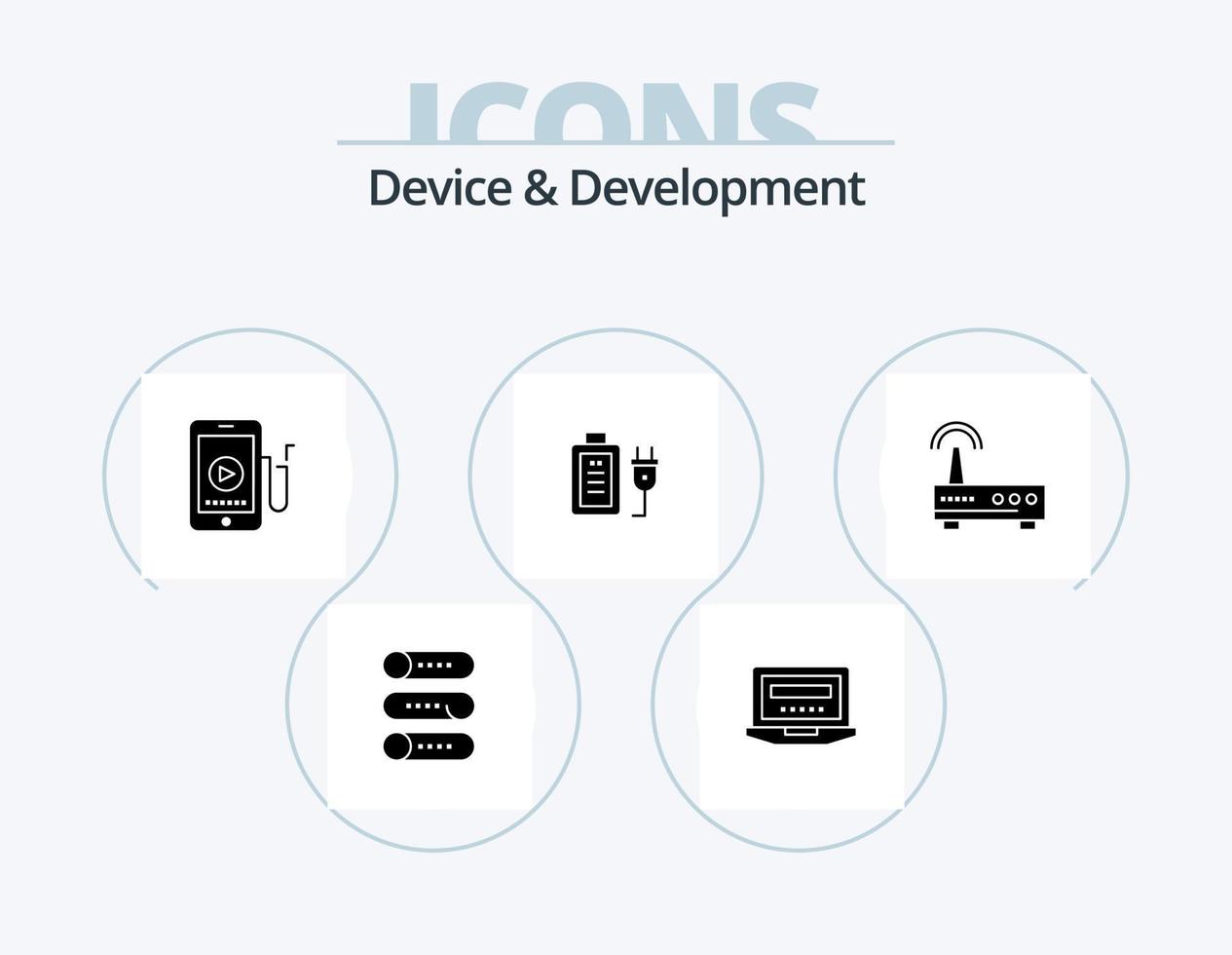 dispositif et développement glyphe icône pack 5 icône conception. Wifi. éducation. musique. brancher. batterie vecteur
