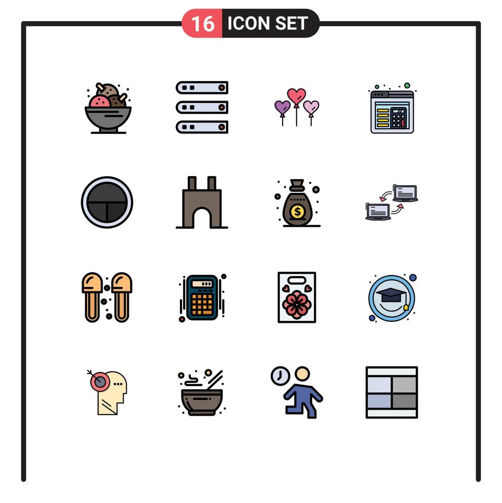 16 utilisateur interface plat Couleur rempli ligne pack de moderne panneaux et symboles de badge calcul réseau disposition l'amour modifiable Créatif vecteur conception éléments