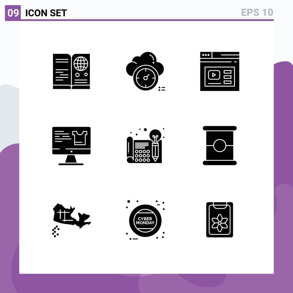 9 utilisateur interface solide glyphe pack de moderne panneaux et symboles de achats écran nuage ordinateur site Internet modifiable vecteur conception éléments