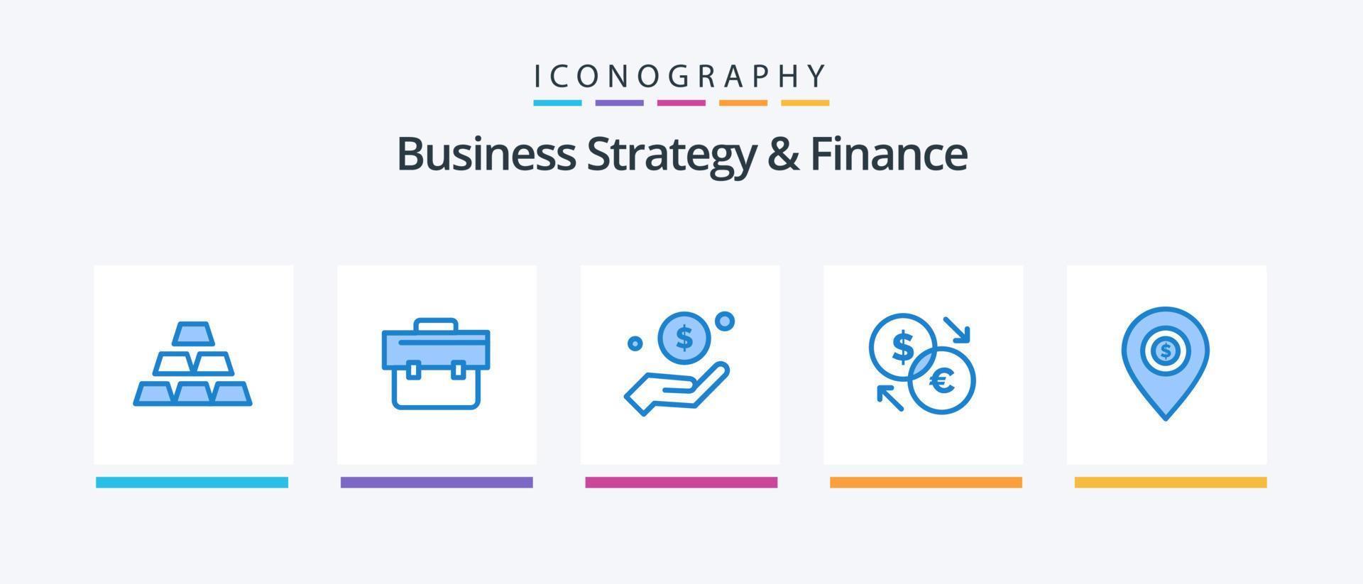 affaires stratégie et la finance bleu 5 icône pack comprenant euro. échange. dollar. monnaie. aider. Créatif Icônes conception vecteur