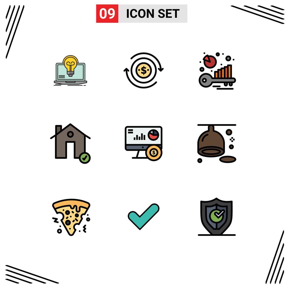 9 utilisateur interface ligne remplie plat Couleur pack de moderne panneaux et symboles de maison Achevée dollar vérifier mot-clé une analyse modifiable vecteur conception éléments
