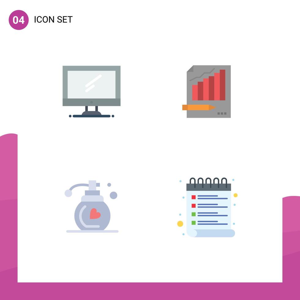 universel icône symboles groupe de 4 moderne plat Icônes de ordinateur graphique imac une analyse marché modifiable vecteur conception éléments