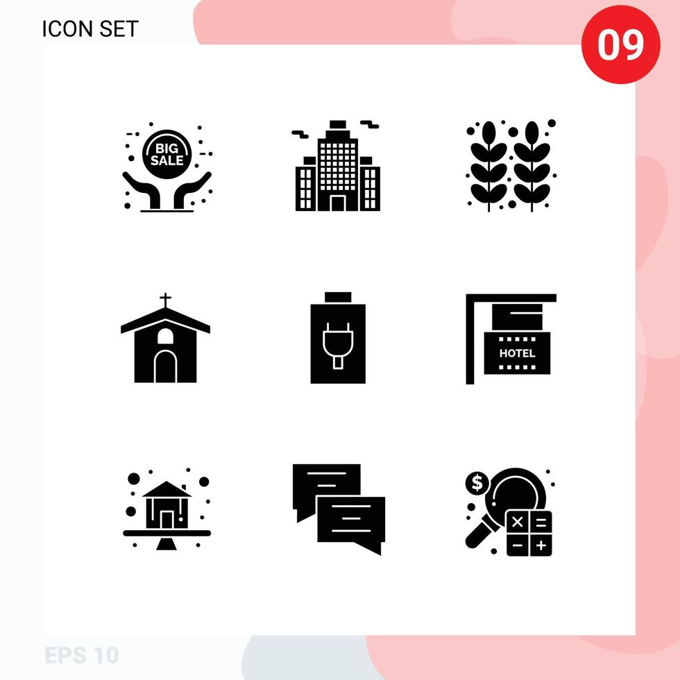 mobile interface solide glyphe ensemble de 9 pictogrammes de batterie traverser nourriture Christian église modifiable vecteur conception éléments
