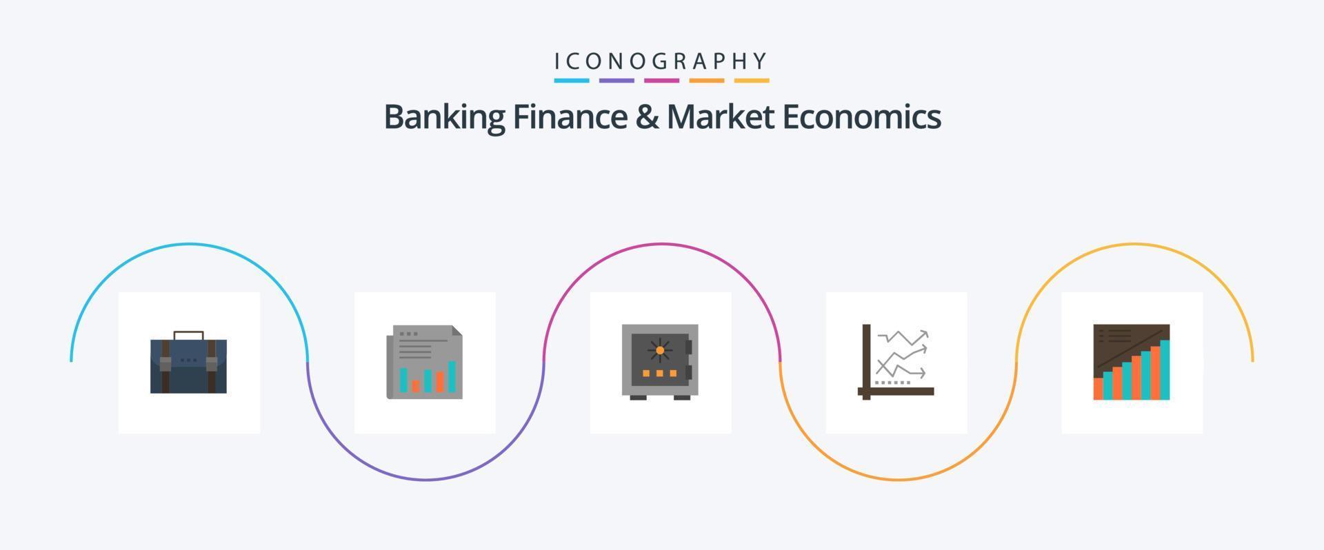 bancaire la finance et marché économie plat 5 icône pack comprenant protection. boîte. entreprise. serrure. papier vecteur