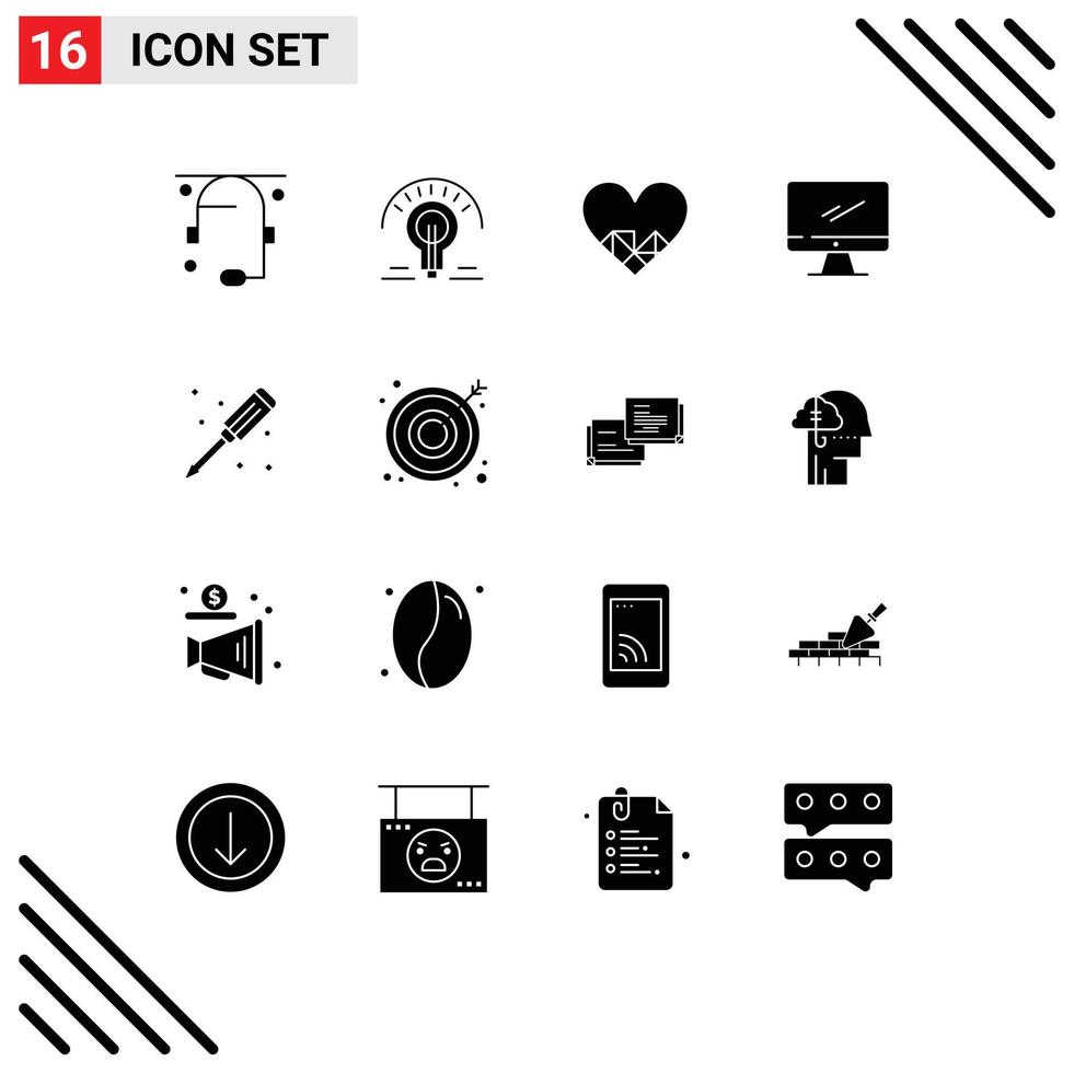 Stock vecteur icône pack de 16 ligne panneaux et symboles pour mécanique imac cœur dispositif ordinateur modifiable vecteur conception éléments