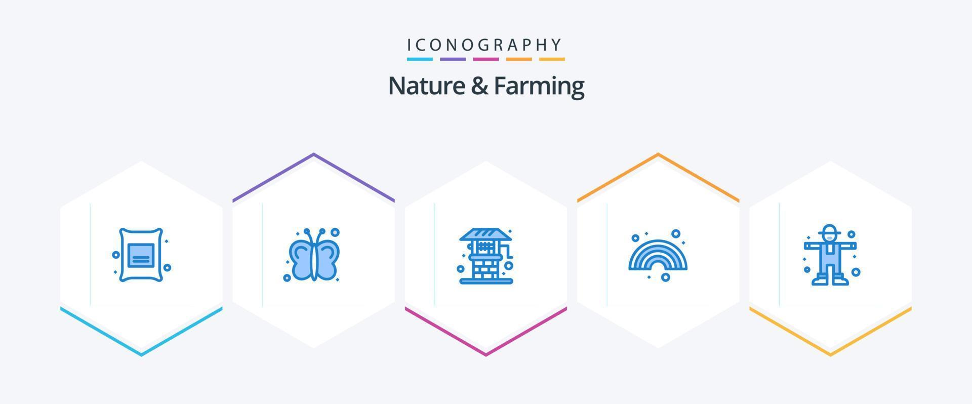la nature et agriculture 25 bleu icône pack comprenant agriculture. arc-en-ciel. agriculture. doubler. Couleur vecteur