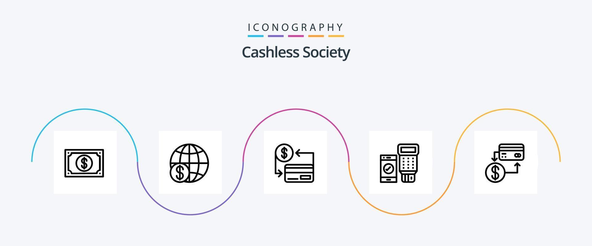 sans argent société ligne 5 icône pack comprenant qr. code. paiement. société. sans argent vecteur