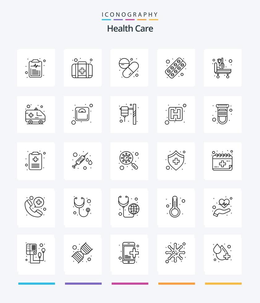 Créatif santé se soucier 25 contour icône pack tel comme hôpital tendeur. tablette. capsule. pilule. capsule vecteur