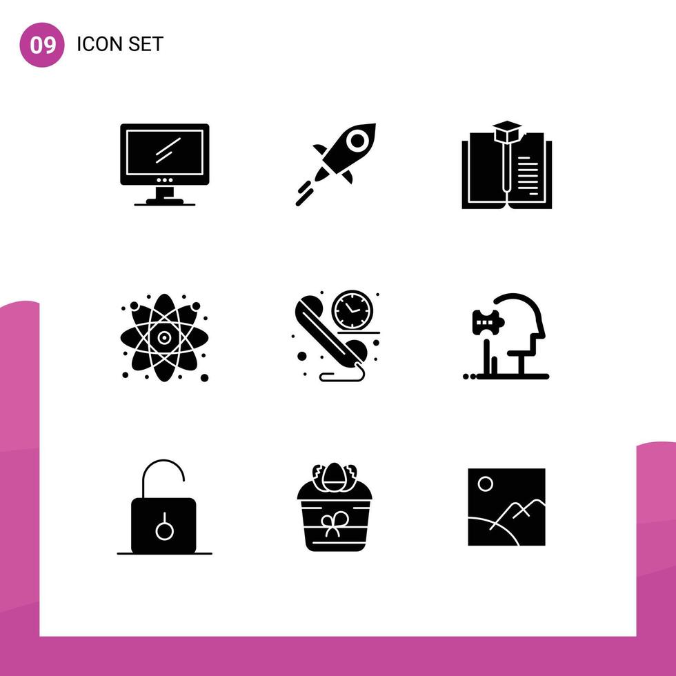 9 solide glyphe concept pour sites Internet mobile et applications la communication science ligne laboratoire recherche modifiable vecteur conception éléments