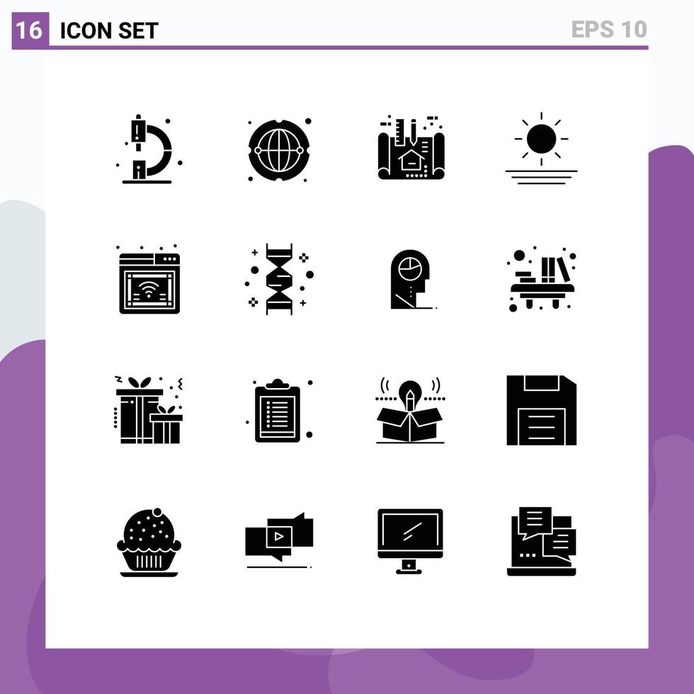 moderne ensemble de 16 solide glyphes et symboles tel comme en ligne Soleil à l'échelle mondiale vacances schème modifiable vecteur conception éléments