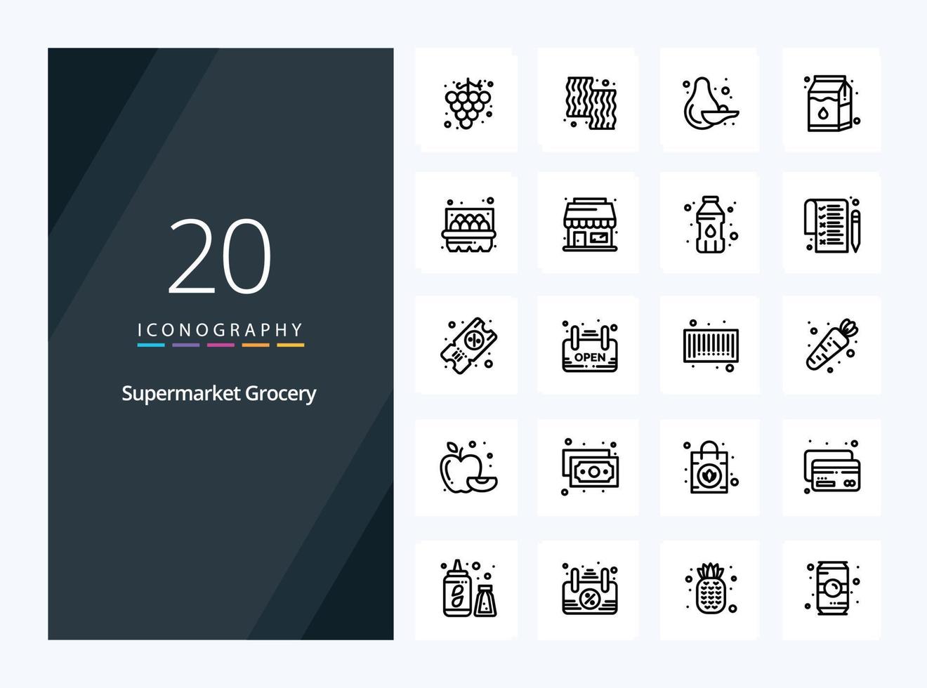 20 épicerie contour icône pour présentation vecteur