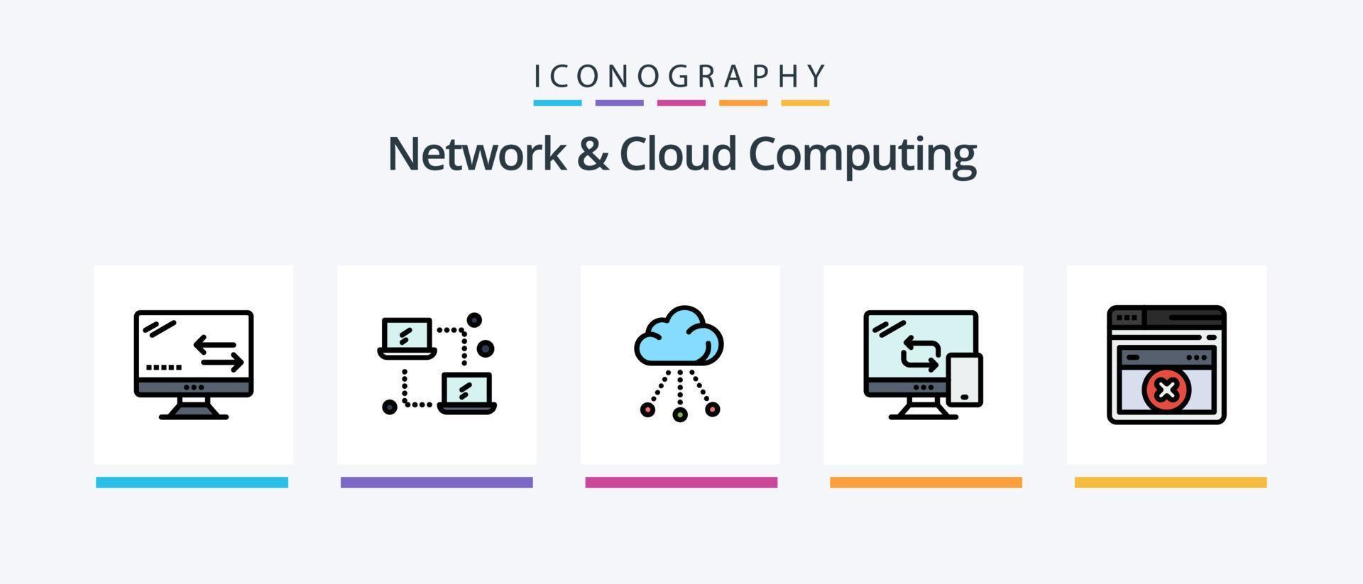 réseau et nuage l'informatique ligne rempli 5 icône pack comprenant l'informatique. stockage. l'informatique. serveur. il solutions. Créatif Icônes conception vecteur