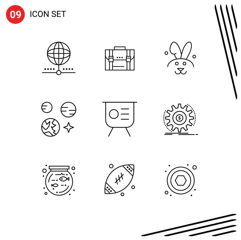 ensemble de 9 moderne ui Icônes symboles panneaux pour science planète les documents lapin bynny modifiable vecteur conception éléments