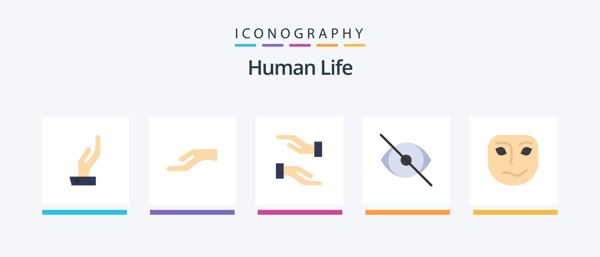 Humain plat 5 icône pack comprenant . Humain. masque. émotion. Créatif Icônes conception vecteur