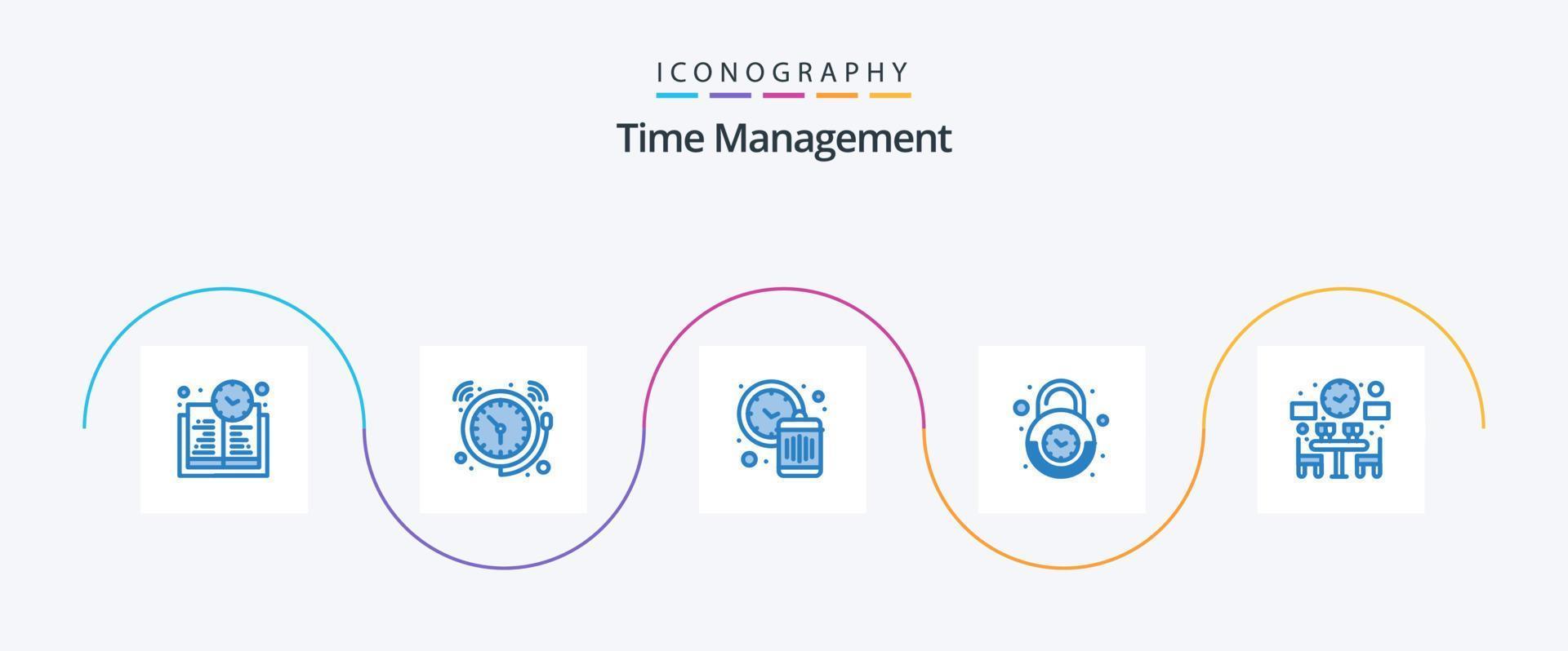 temps la gestion bleu 5 icône pack comprenant couple. sécurisé. horloge. serrure. alarme vecteur