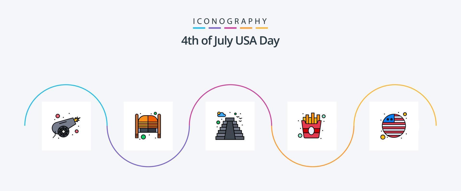 Etats-Unis ligne rempli plat 5 icône pack comprenant drapeau