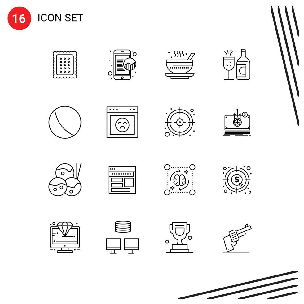 16 universel grandes lignes ensemble pour la toile et mobile applications boire bouteille en ligne Les données verre thé modifiable vecteur conception éléments