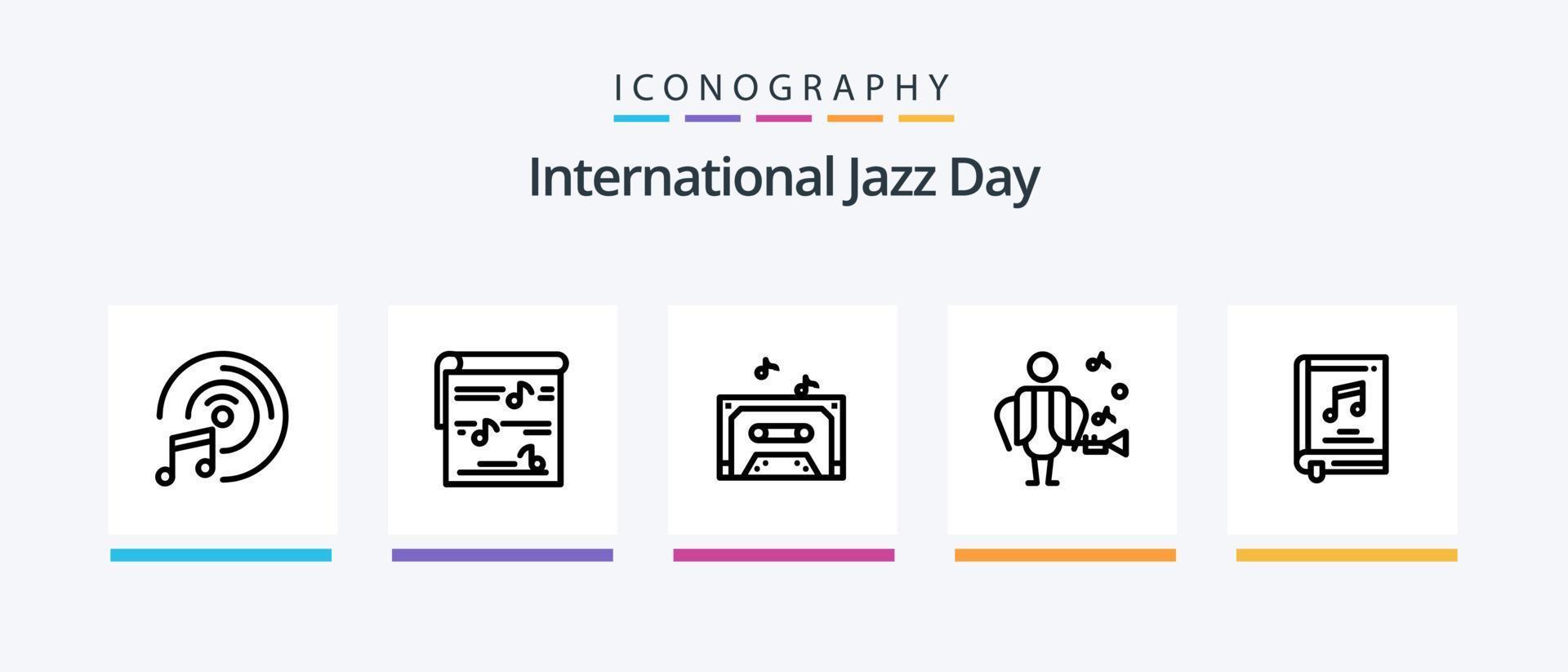 international le jazz journée ligne 5 icône pack comprenant . multimédia. multimédia. joueur. l'audio. Créatif Icônes conception vecteur