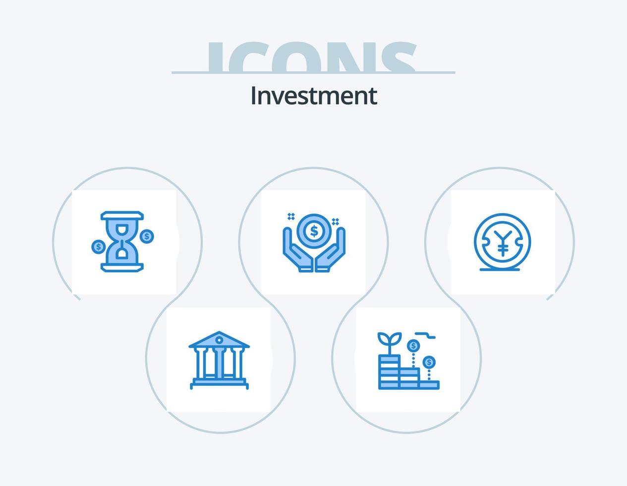 investissement bleu icône pack 5 icône conception. finance. main. verre. argent. affaires vecteur
