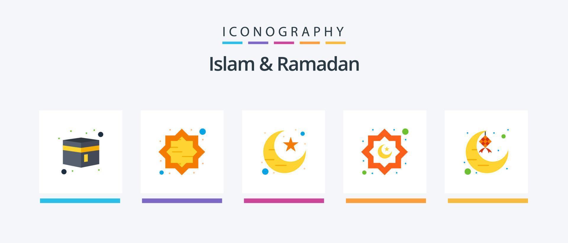 Islam et Ramadan plat 5 icône pack comprenant croissant. musulman. étoile. décoration. Ramadan. Créatif Icônes conception vecteur