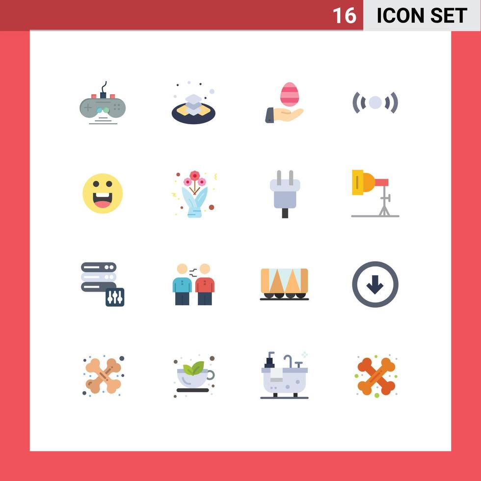 groupe de 16 plat couleurs panneaux et symboles pour emojis ui main signal de base modifiable pack de Créatif vecteur conception éléments