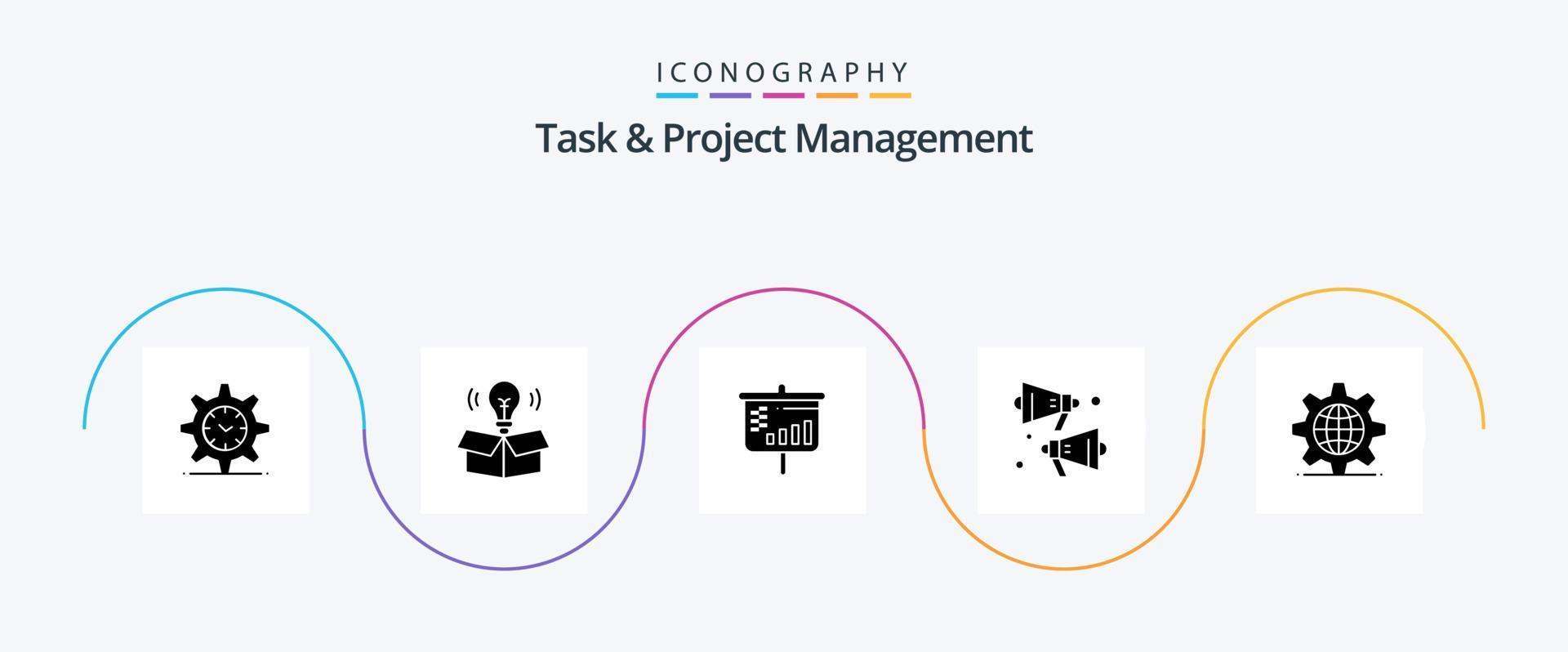 tâche et projet la gestion glyphe 5 icône pack comprenant conférencier. bruyant . idée . projecteur vecteur