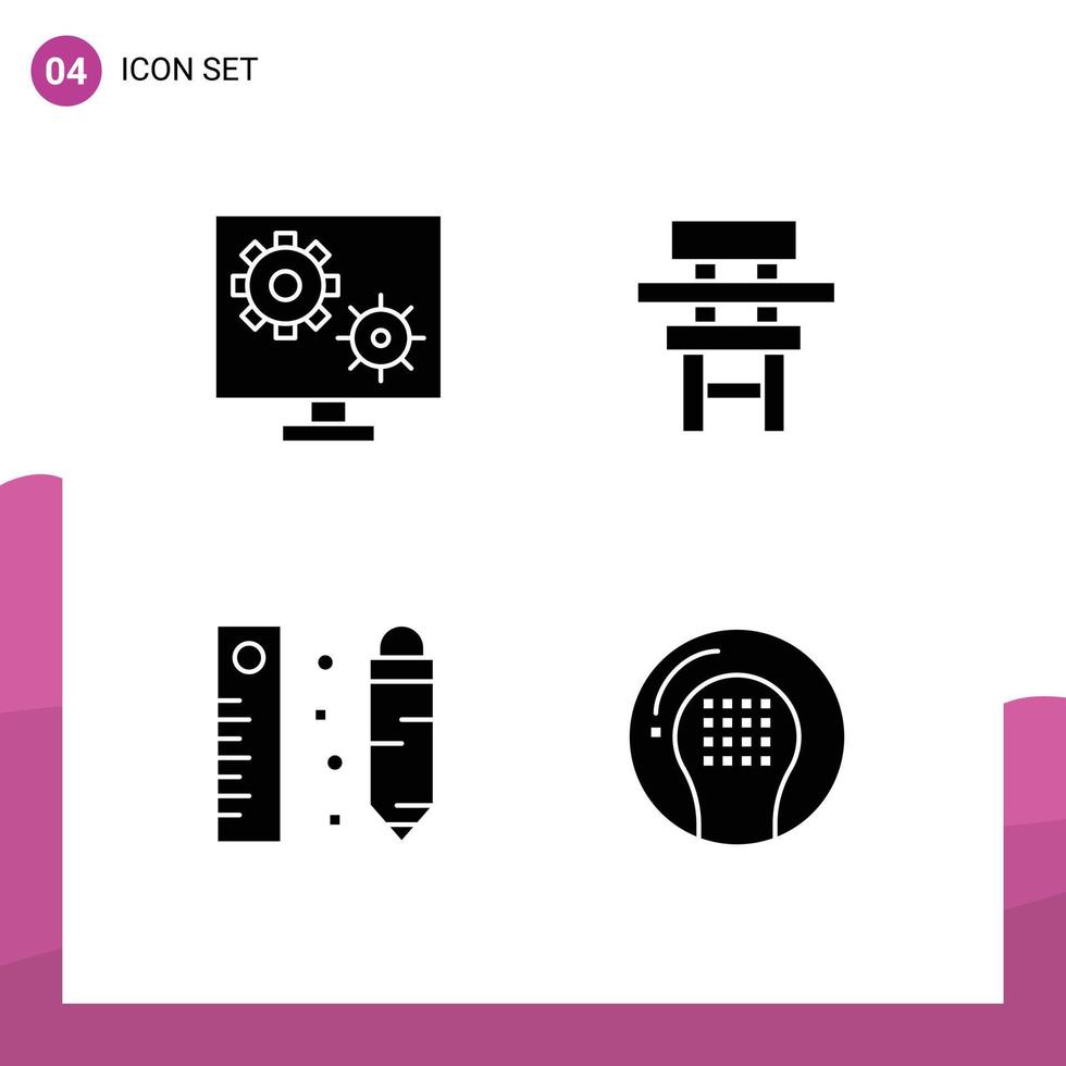 groupe de 4 solide glyphes panneaux et symboles pour configurer meubles écran classe mesure modifiable vecteur conception éléments