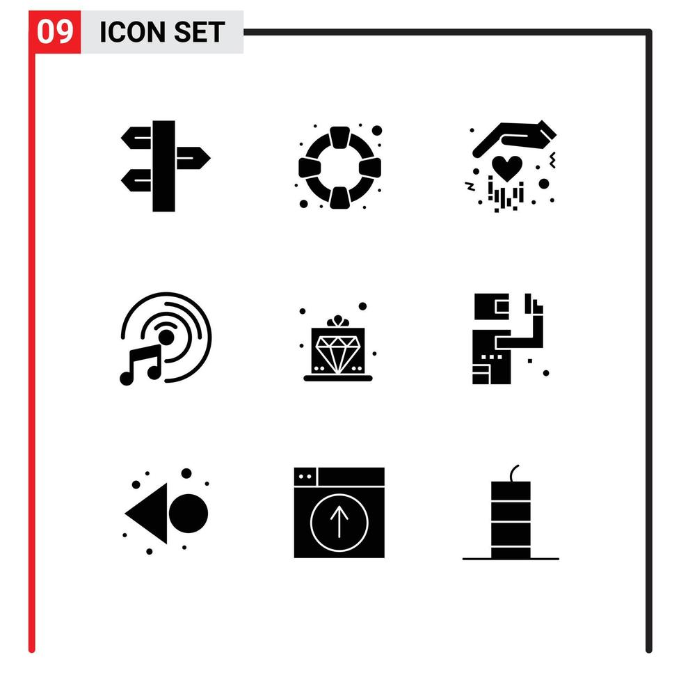 ensemble de 9 vecteur solide glyphes sur la grille pour un service prime cadeau offre la musique modifiable vecteur conception éléments