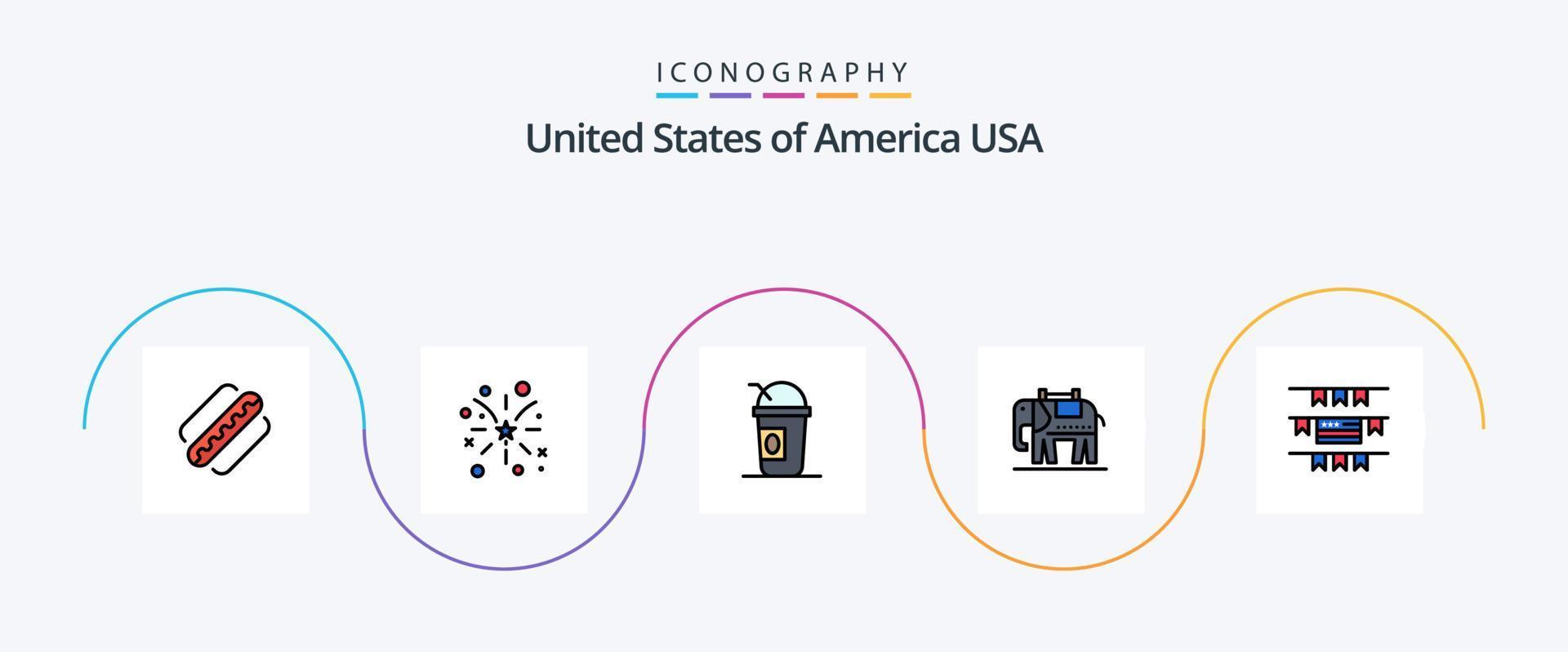 Etats-Unis ligne rempli plat 5 icône pack comprenant Américain. bruants. Amérique. Etats-Unis. éléphant vecteur
