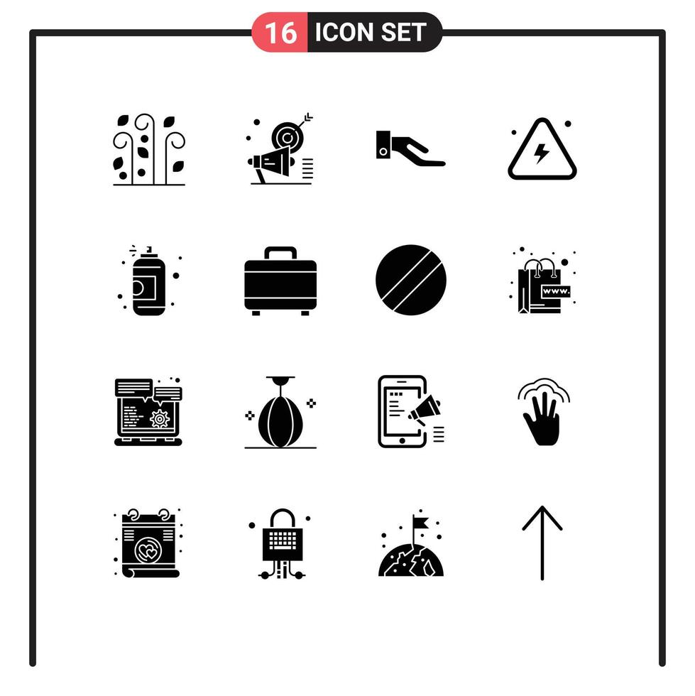 mobile interface solide glyphe ensemble de 16 pictogrammes de vaporisateur très public Feu combustible modifiable vecteur conception éléments