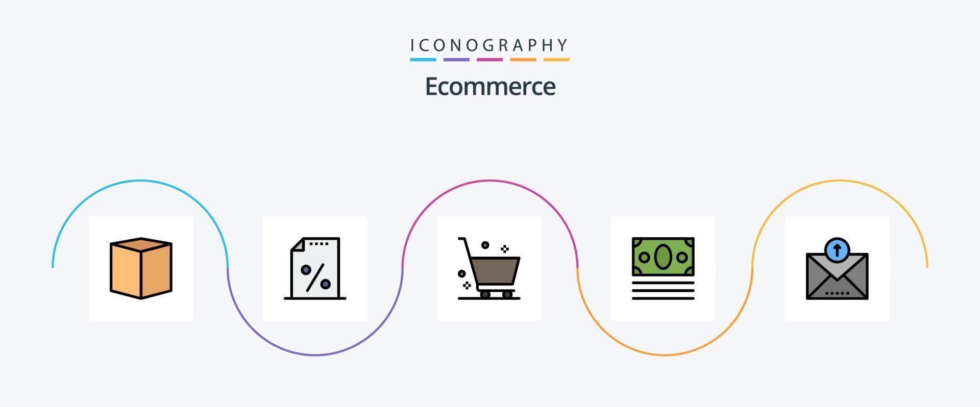 commerce électronique ligne rempli plat 5 icône pack comprenant e-mail. achats. Chariot. en ligne. commerce électronique vecteur
