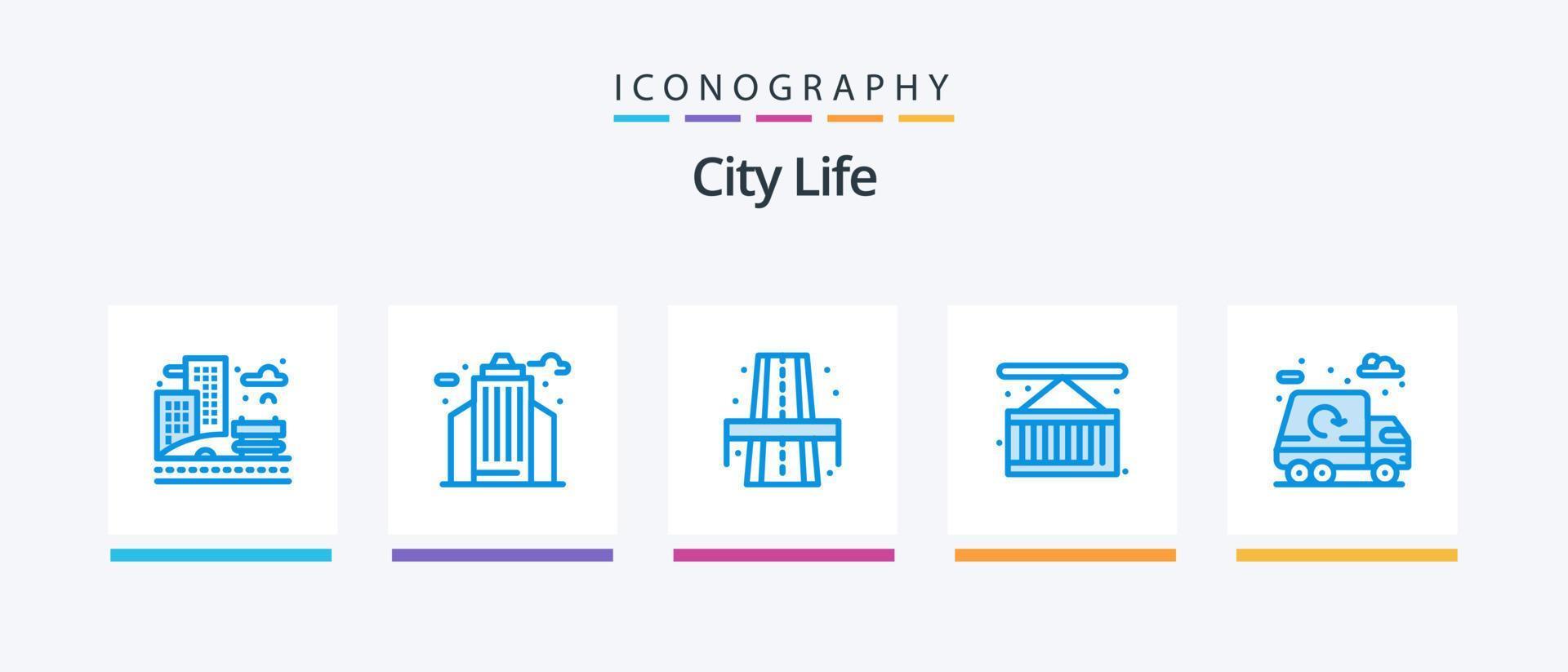 ville la vie bleu 5 icône pack comprenant vie. ville vie. ville. livraison. boîte. Créatif Icônes conception vecteur