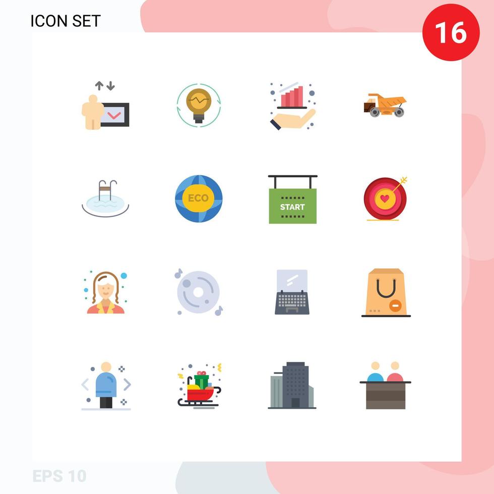 mobile interface plat Couleur ensemble de 16 pictogrammes de construction bande annonce lumière un camion la finance modifiable pack de Créatif vecteur conception éléments