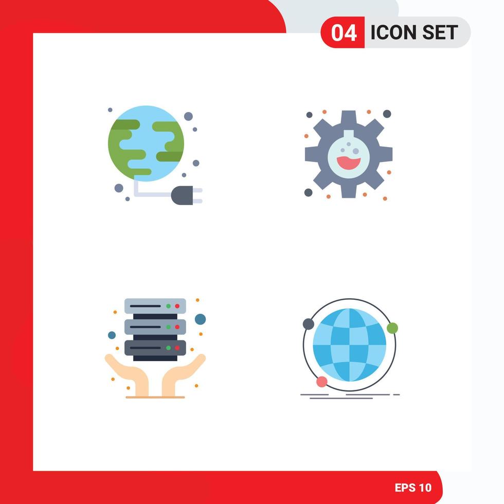 moderne ensemble de 4 plat Icônes et symboles tel comme énergie serveur hébergement globe équipement Les données modifiable vecteur conception éléments