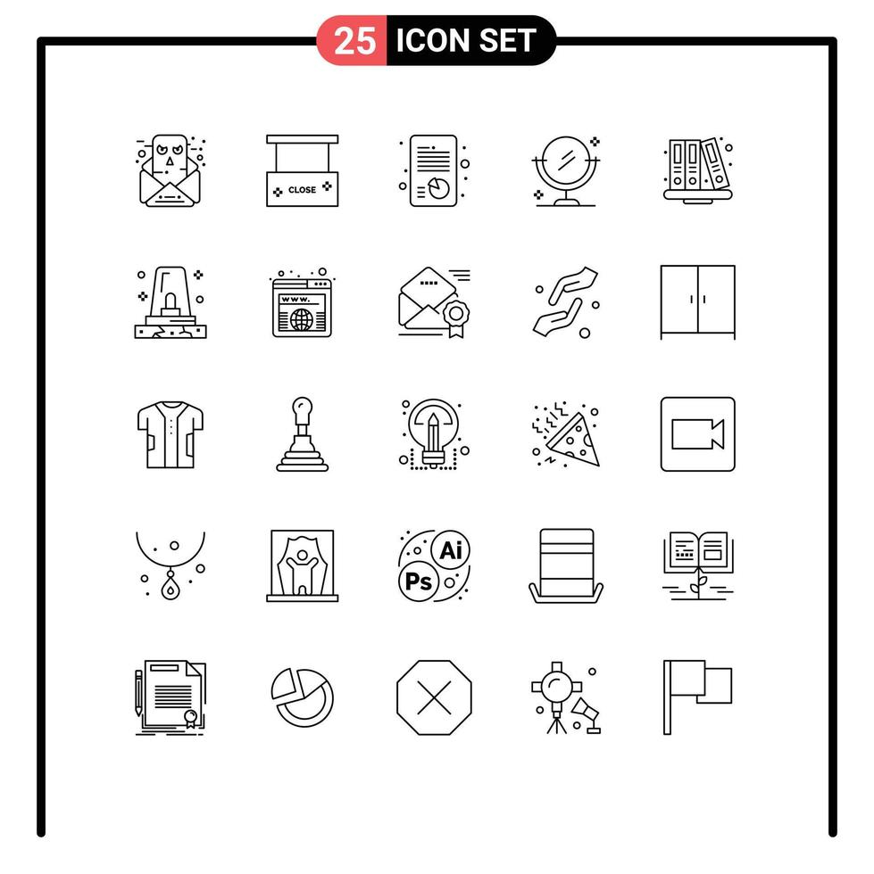 Stock vecteur icône pack de 25 ligne panneaux et symboles pour éducation retour à école croissance nettoyer miroir modifiable vecteur conception éléments