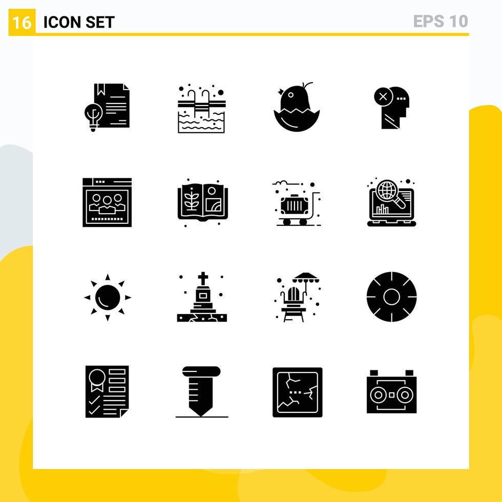 moderne ensemble de 16 solide glyphes et symboles tel comme marque tête nager échec content modifiable vecteur conception éléments