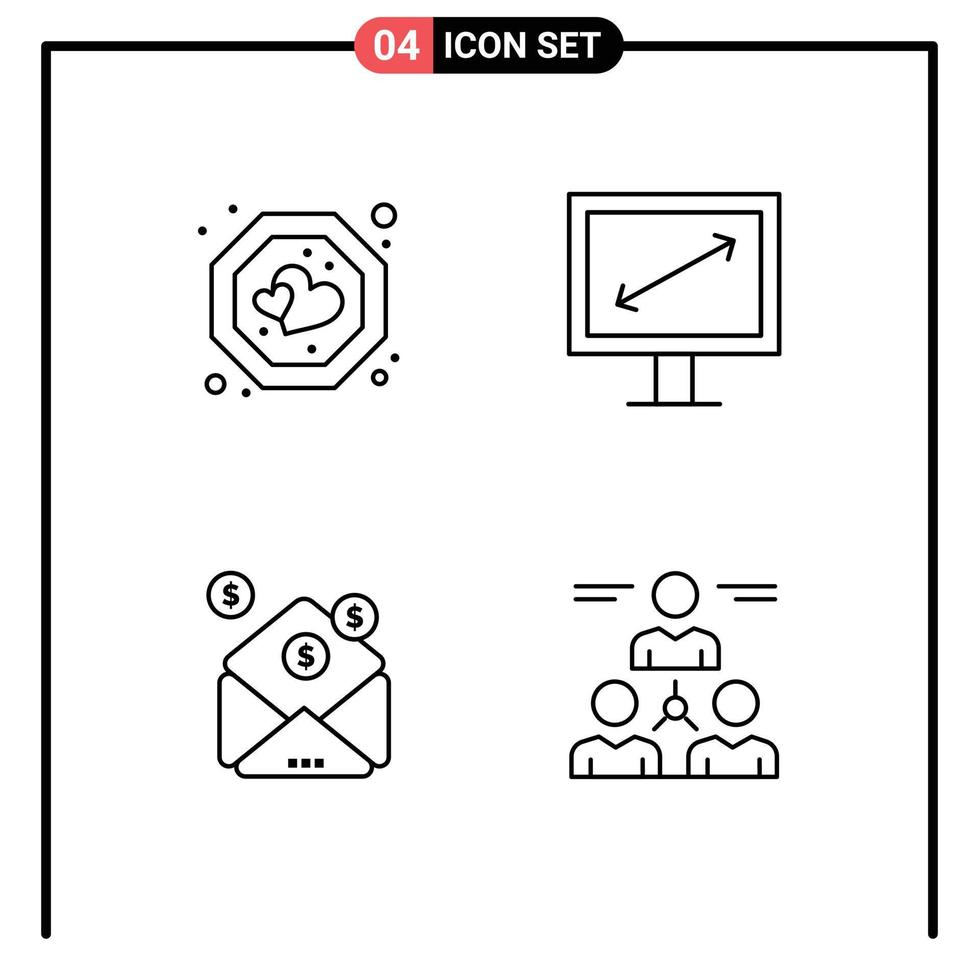 moderne ensemble de 4 ligne remplie plat couleurs et symboles tel comme préféré argent étiquette la télé relier modifiable vecteur conception éléments
