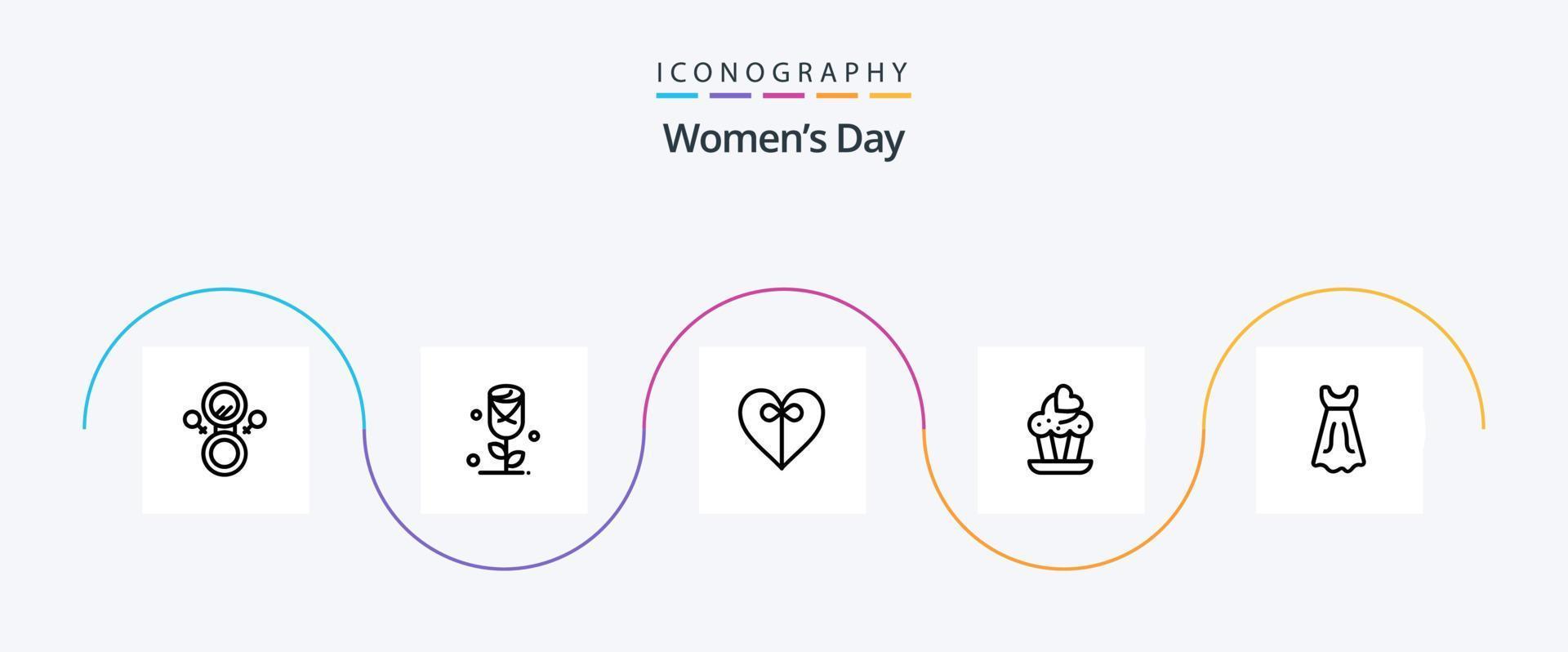 aux femmes journée ligne 5 icône pack comprenant journée. femmes. l'amour. ruban. cœur vecteur