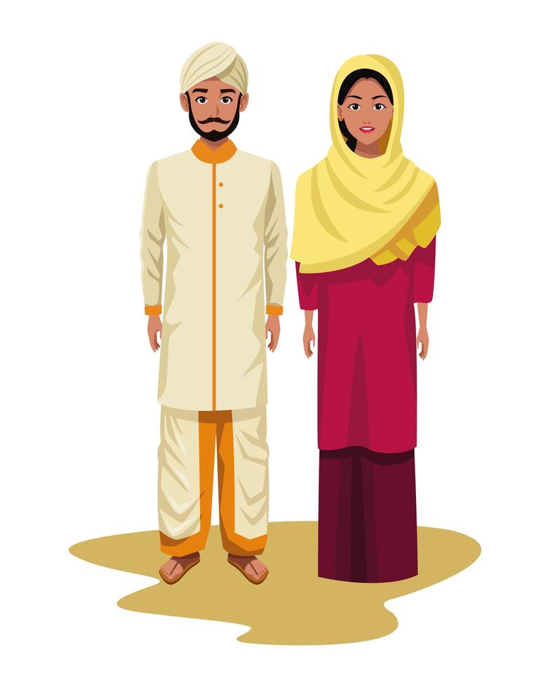 couple indien avatar personnage de dessin animé vecteur