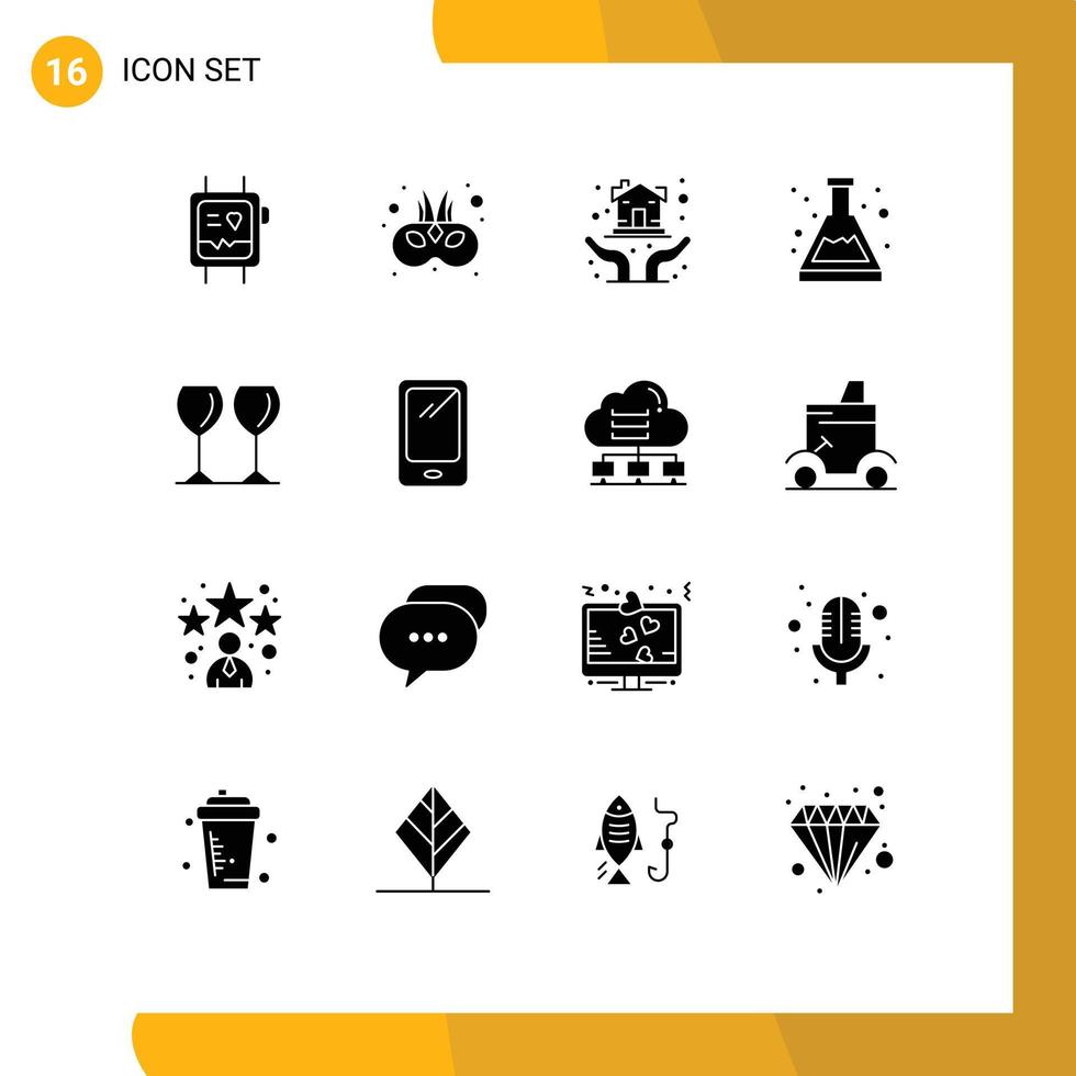 moderne ensemble de 16 solide glyphes et symboles tel comme des lunettes étude main chimie acide modifiable vecteur conception éléments