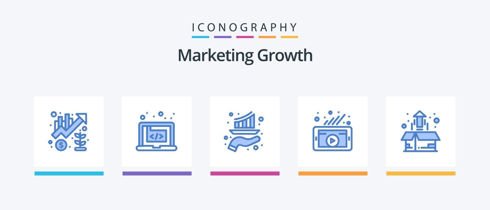 commercialisation croissance bleu 5 icône pack comprenant vidéo. commercialisation. commercialisation. rapport. croissance. Créatif Icônes conception vecteur