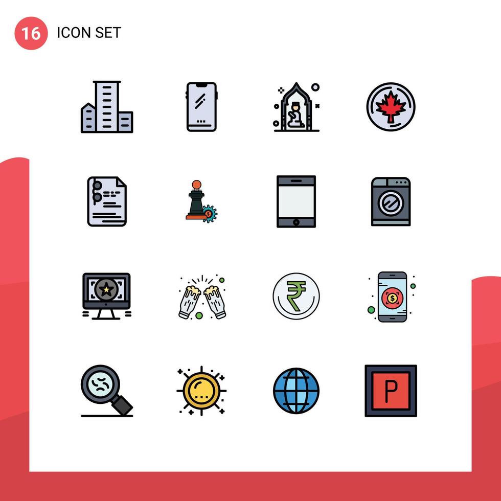16 universel plat Couleur rempli lignes ensemble pour la toile et mobile applications feuille l'automne Android eid prier modifiable Créatif vecteur conception éléments