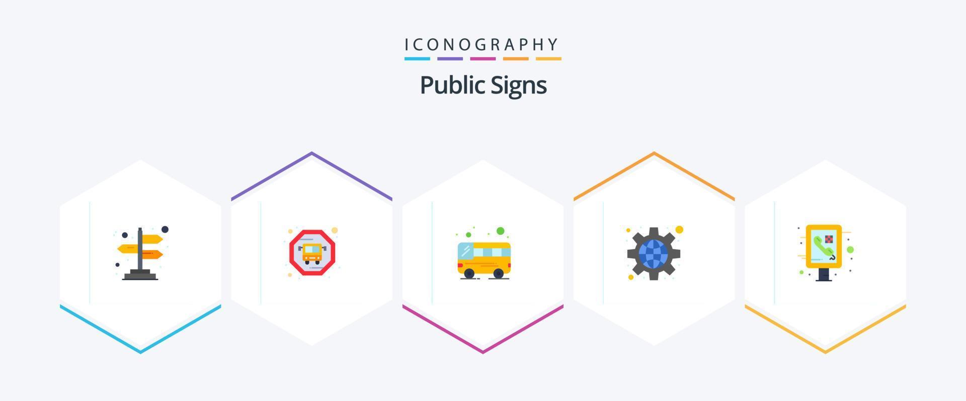 Publique panneaux 25 plat icône pack comprenant . public. configuration. téléphone. Info graphique vecteur