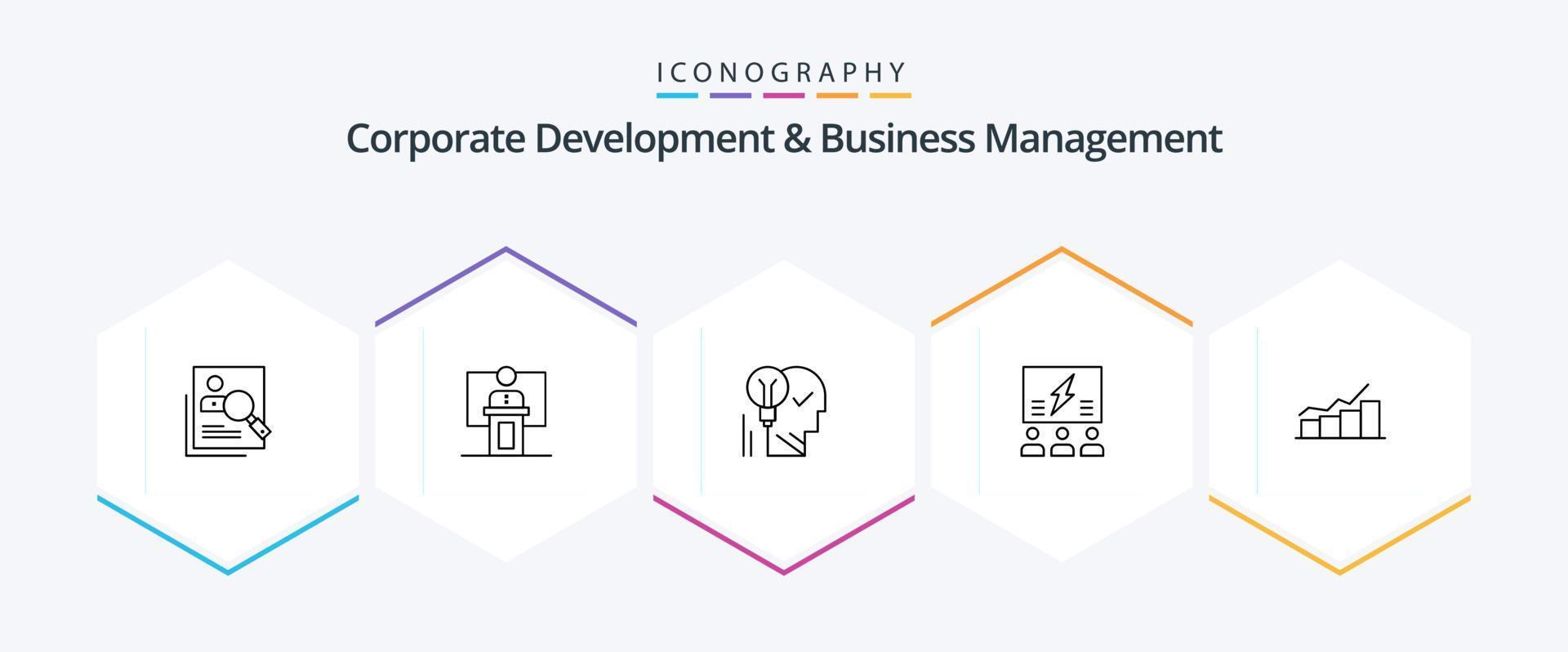 entreprise développement et affaires la gestion 25 ligne icône pack comprenant idée. créatif. discours. conférencier. présentation vecteur