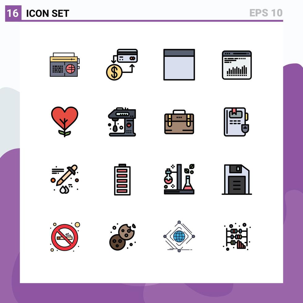 moderne ensemble de 16 plat Couleur rempli lignes pictogramme de comme cœur commercialisation diagnostique analytique modifiable Créatif vecteur conception éléments