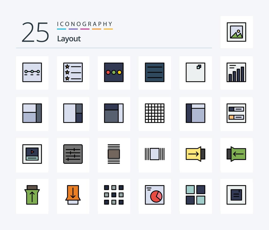 disposition 25 ligne rempli icône pack comprenant profils. comptes. menu. mise en page. graphique vecteur